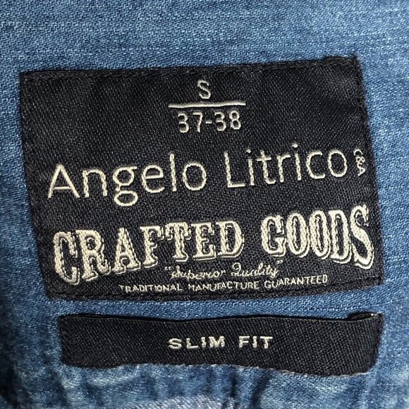 ANGELO LITRICO Mens Blue Denim Shirt Slim Fit Button Down 100% cotton US S 37-38 - Picture 8 of 16